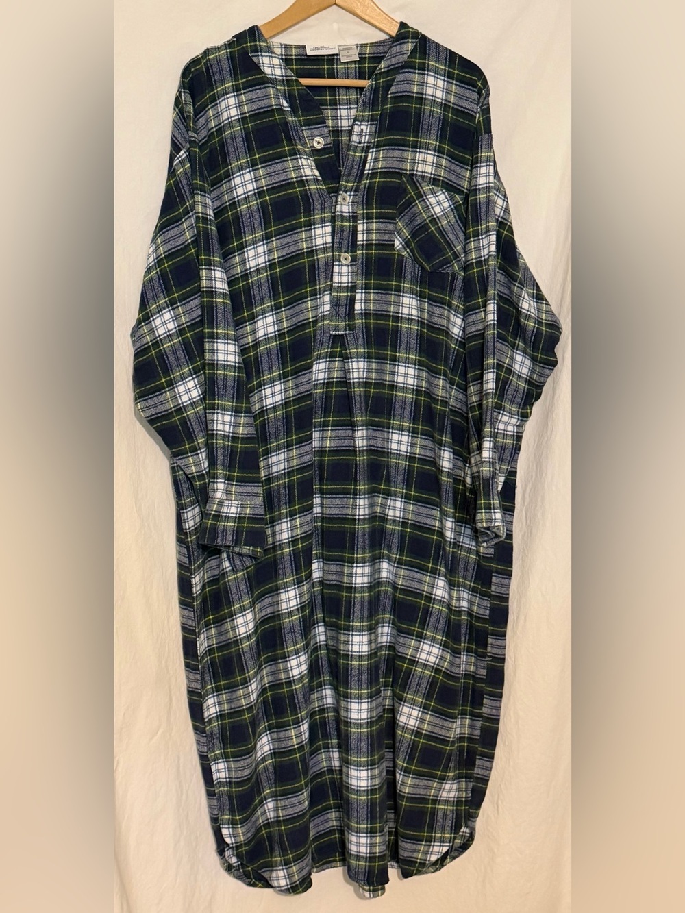VTG Vermont Country Store Plaid Cotton Flannel Nightgown Sleepshirt Henley XL